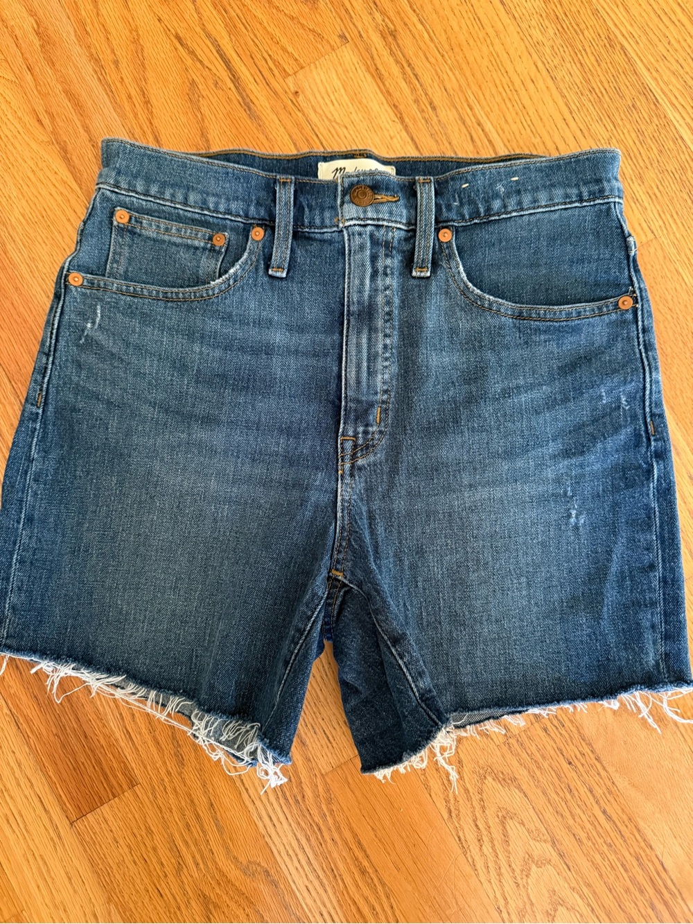 Madewell Mid Wash High-Rise Frayed Hem Jean Shorts
